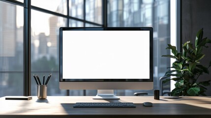 Fototapeta premium Modern Office Workspace With Blank Computer Screen