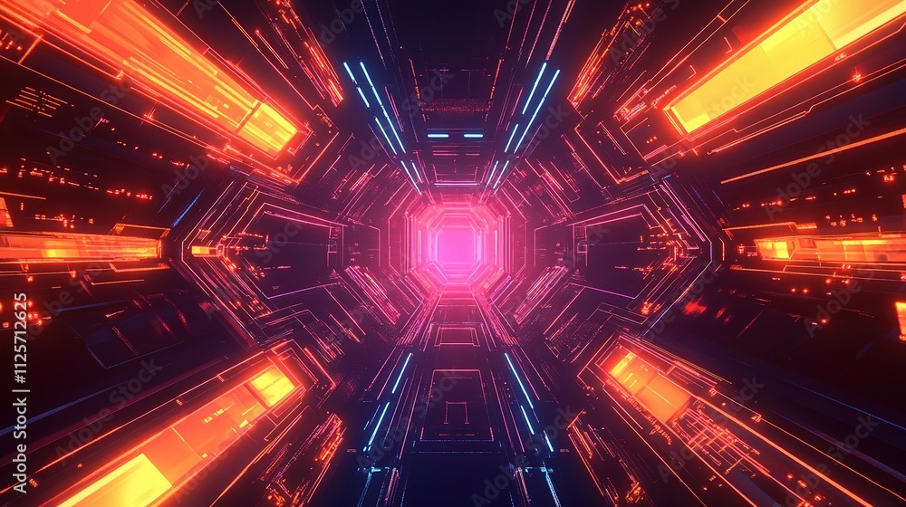 Poster futuristic digital design with glowing circuits in abstract space
