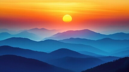 Obraz premium Serene Sunset Over Rolling Hills with Soft Focus and Warm Hues