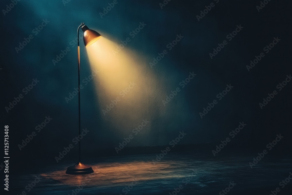 Poster a small light source casts a warm glow in an empty, dark room, suggesting feelings of abandonment an