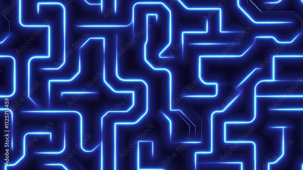 Poster neon geometric abstract pattern with glowing lines and shapes