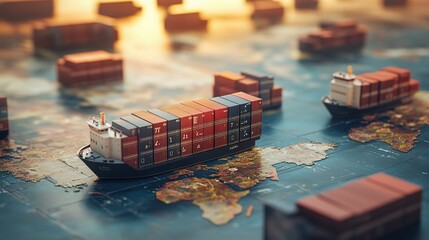 Global Trade and Shipping Concept with Cargo Containers on Map