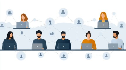 Diverse Team Collaborating on Laptops in Modern Office Setting