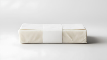 Bar soap mock up wrapped in blank paper packaging, isolated on a white background, copy space for text