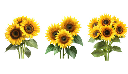 Realistic Sunflower Bunch on White Background High-Quality Floral Image