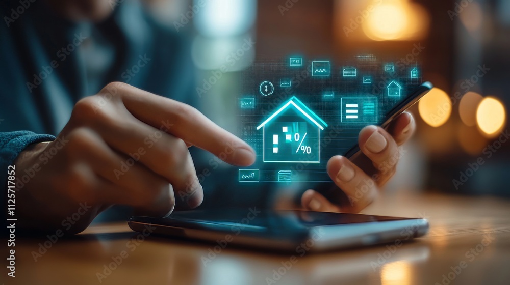 Poster digital home management concept with interactive smartphone display