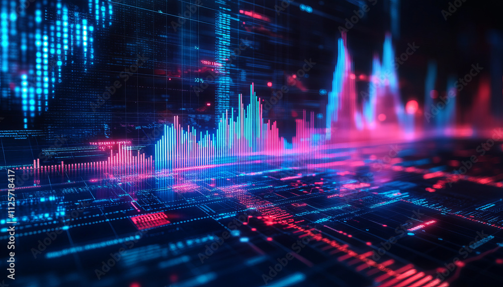 Poster vibrant digital landscape showcasing data visualization and analytics