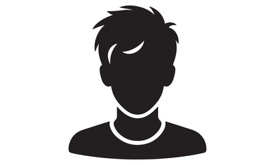 Silhouette of a person with short, spiky hair;  black and white; frontal view; solid fill; white background;  no effects.
