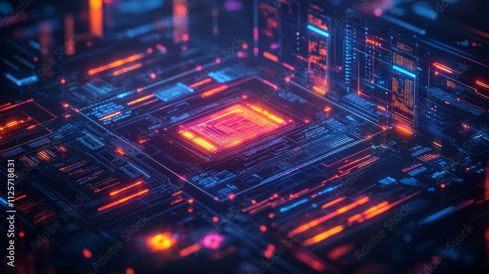 Poster futuristic abstract technology background with neon lights and patterns