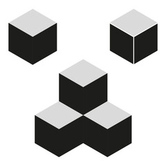 Isometric cube pattern. Geometric 3D shape. Modern block vector. Black and gray design.