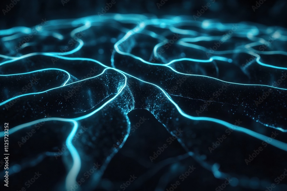 Poster close-up view of a brain displaying glowing blue neural pathways, showcasing intricate details and o