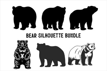 Bear Silhouette Vector Bundle. Bear Silhouette character vector set.