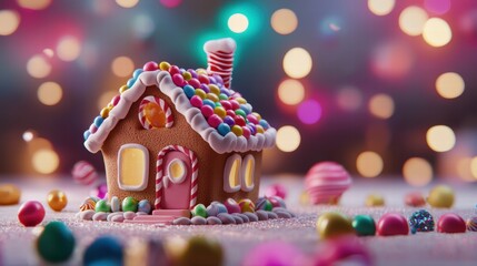 Fototapeta premium Whimsical gingerbread house adorned with colorful candies