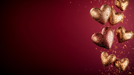 Glittering heart decorations creating a festive atmosphere for Valentine's Day celebration