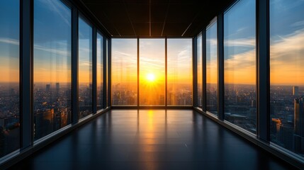 Breathtaking sunset view from a skyscraper window