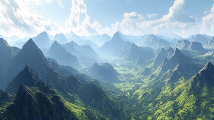 Majestic Mountain Range Verdant Valley Landscape