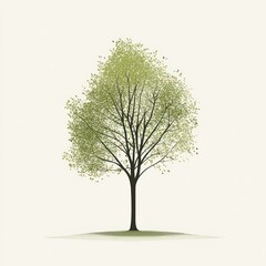 Obraz premium Single young tree with light green leaves on white background.