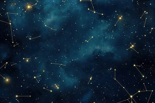 A starry night sky filled with constellations and celestial elements.