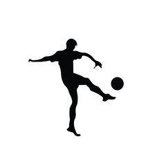 Football style silhouette. Football player. kicking the ball. Game. Sport. Shadow. Black. Man. Shape. Beautiful silhouette. Vector. On a white background.