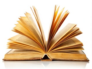 Vintage Open Book, Isolated White Background - Antique Book Photography, Old Book Image