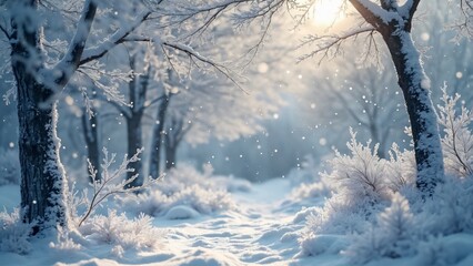 Stunning Winter Wonderland, Frozen Trees, Blue Hues, Snowy Path