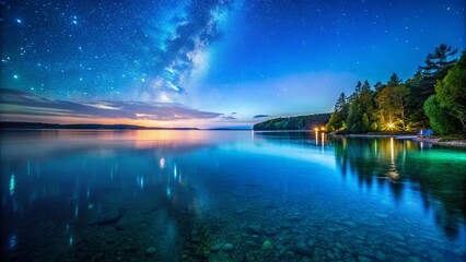 Walloon Lake Michigan Summer: Turquoise Waters, Blue Sky, Night Photography