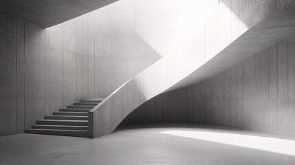 Fototapeta premium Modern Smooth Gray Concrete Wall and Floor with Spiral Stairs