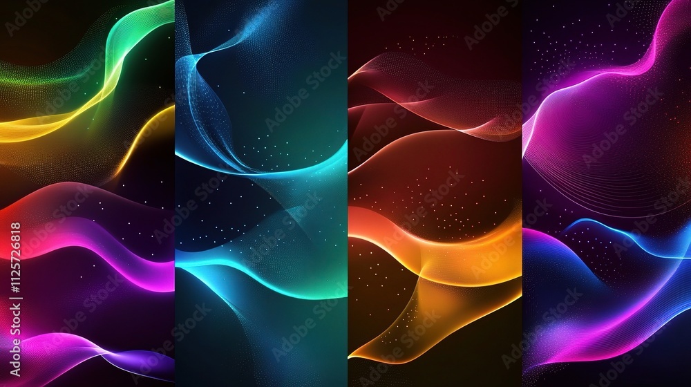 Poster vibrant abstract neon wave patterns with colorful gradients