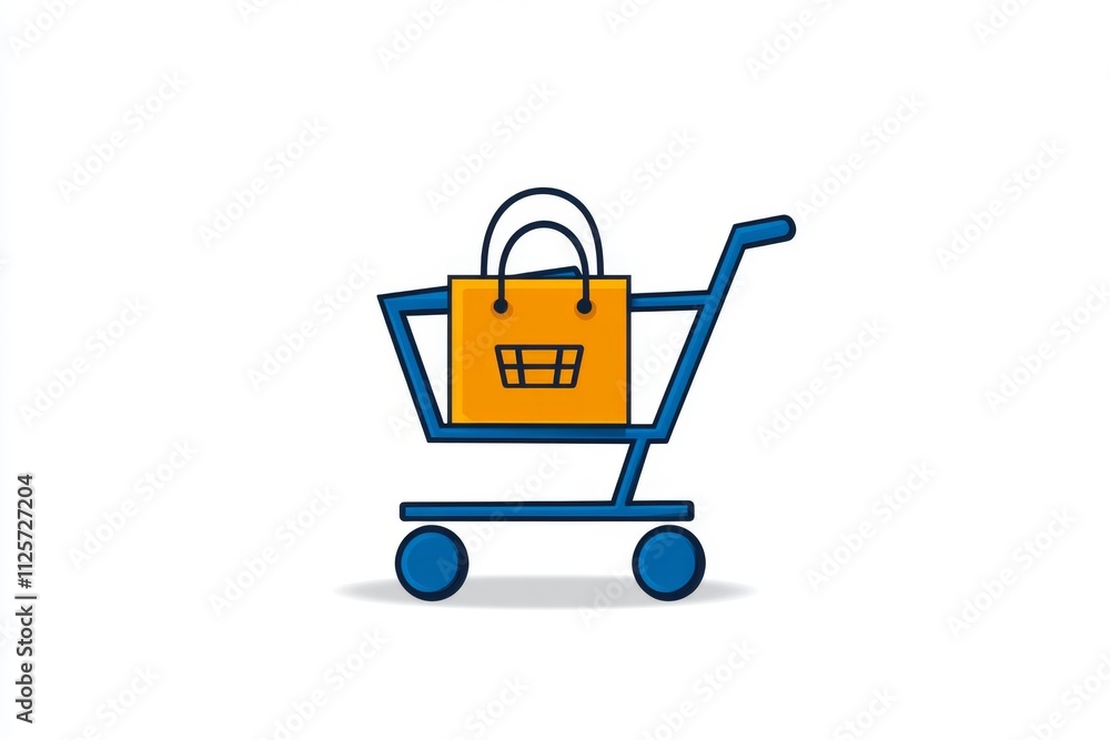 Poster a flat design of an ecommerce storefront interface, featuring clean lines, a buy button, and a cart 