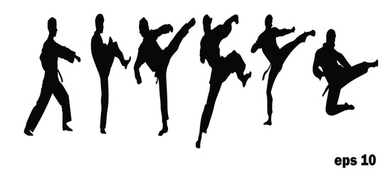 Mobileseries of taekwondo martial arts silhouettes with different actions and poses.vector illustration.
