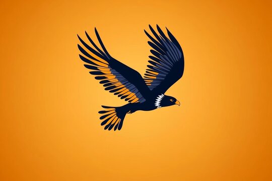 A flat vector of an eagle soaring, with simple shapes and a vibrant gradient background in orange and blue