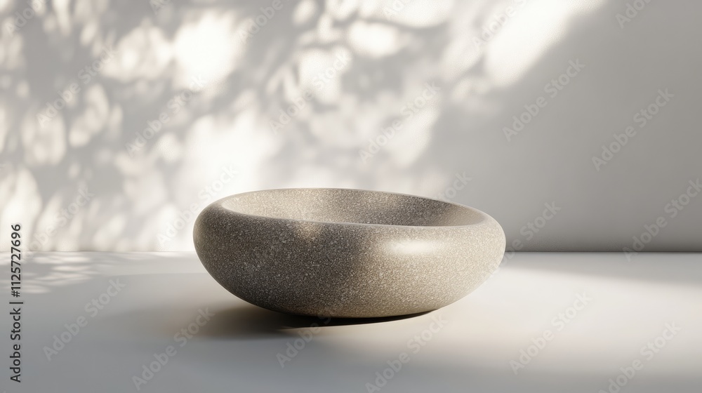 Poster smooth oval stone bowl with natural texture and soft shadows on a minimalist background
