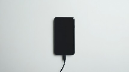 Phone charger connected to a smartphone on minimalistic white background showcasing modern technology and power connectivity.