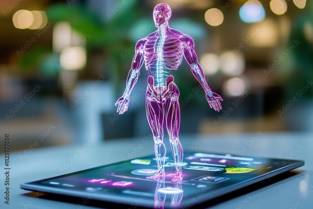 Poster A futuristic ecommerce system where holographic displays project products into the air, allowing users to browse and interact virtually