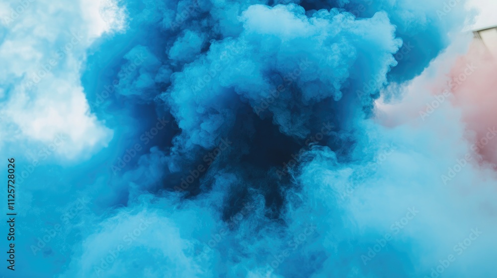 Poster vibrant blue smoke swirling on a white background creating an abstract atmospheric effect for artist