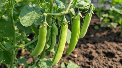 Fresh and healthy green broad bean pods growing on lush plants in a vibrant garden setting ready for harvesting