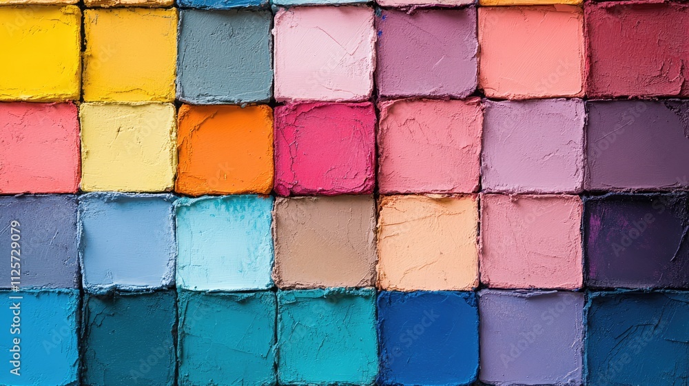 Poster colorful array of textured paint swatches showcasing a vibrant color palette for design and creativi