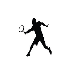 Black Silhouette of Man Playing Tennis Ball on White Background. Sport Logo, Vector Illustration,