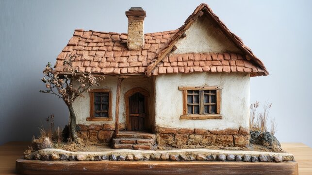 Authentic Ukrainian Mazanka House Model showcasing Traditional Clay Architecture and Rustic Design Elements