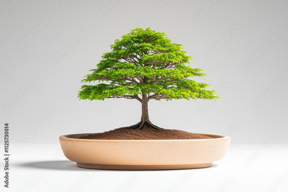 Poster a minimalist depiction of a dwarf bonsai tree, its branches forming a perfect circle against a plain
