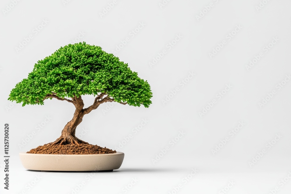 Poster a minimalist depiction of a dwarf bonsai tree, its branches forming a perfect circle against a plain