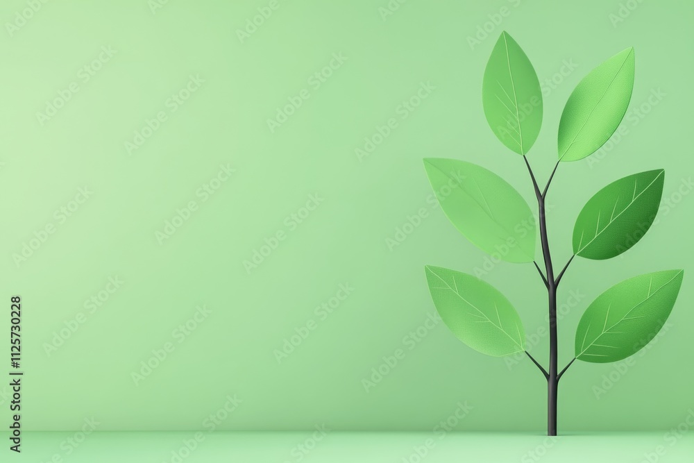 Aufkleber a minimalist flat design of a green leaf with simple lines and subtle gradients, representing eco-fr