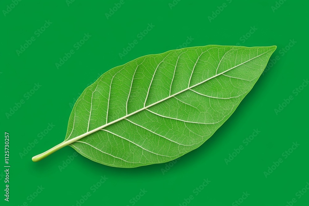 Poster a minimalist flat design of a green leaf with simple lines and subtle gradients, representing eco-fr