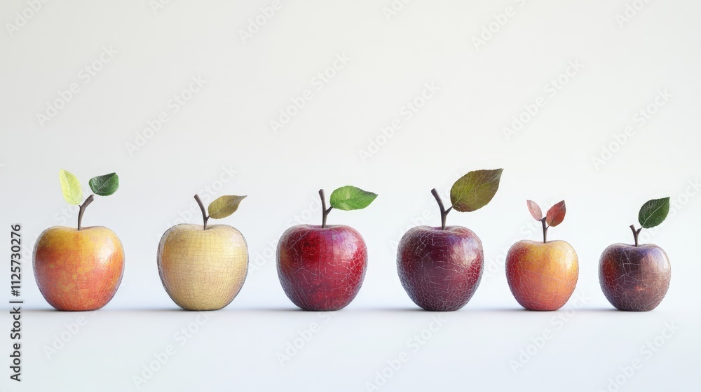 Poster a collection of colorful apples arranged in a row showcasing different varieties and sizes on a mini