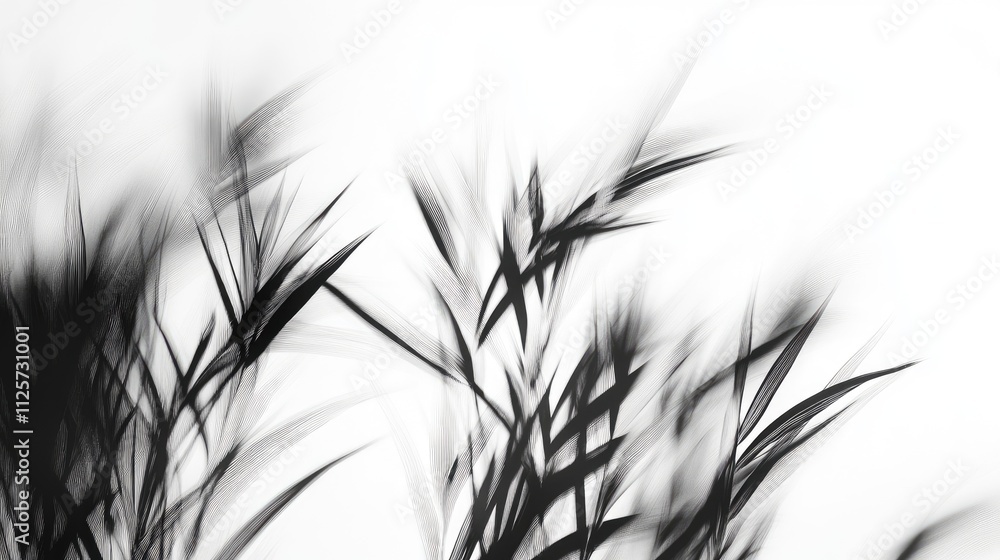 Poster abstract black and white blur of leaves creating dynamic shadows on a soft white background for arti