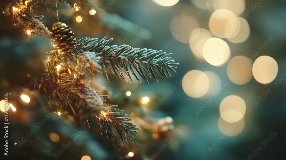 Aufkleber cozy christmas and new year background with festive bokeh lights on fir tree creating a warm and inv