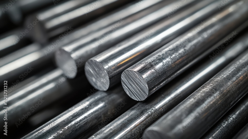 Poster close up of steel bars stacked in a construction site highlighting the material used in engineering 