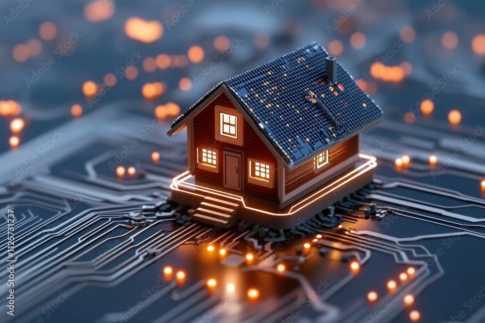 Poster A pixel art depiction of a smart home interface managing energy efficiently, with animated lights and tiny icons glowing in an 8-bit retro style