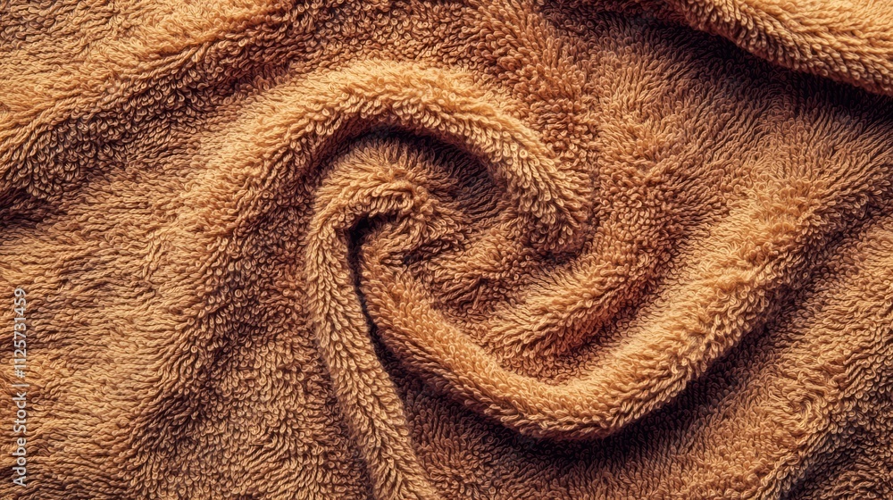 Poster textured brown towel fabric background in a swirling pattern highlighting softness and warmth for in