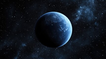 Obraz premium Blue planet in deep space surrounded by stars and cosmic dust illustrating the beauty of the universe and celestial phenomena.